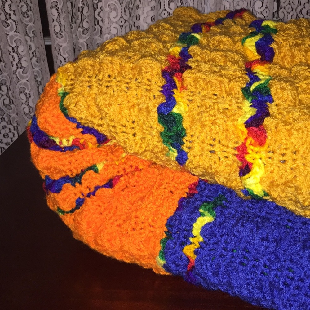 Multi-color Handmade Crochet Afghan Blanket - Picture 4 of 6